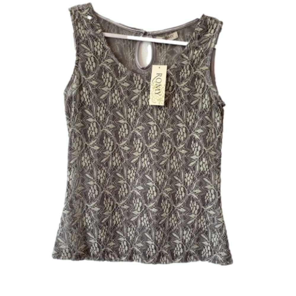 Romy NWT Women's L Whimsigoth Sheer Lace Sleeveless Tank Top Gray Sexy Boho